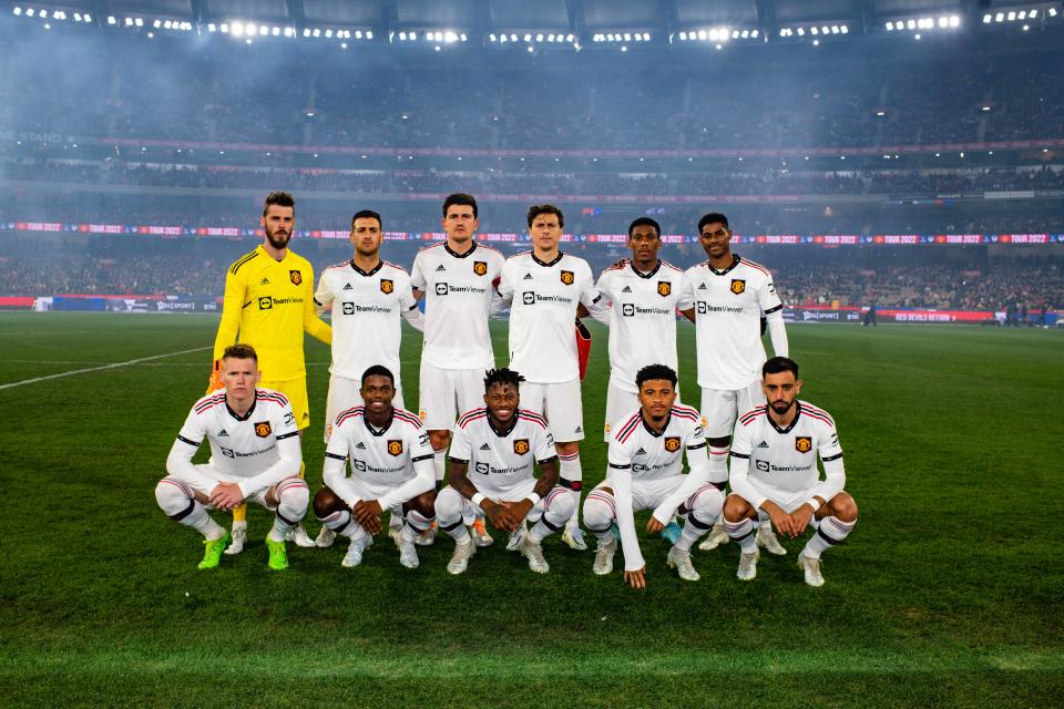 The Manchester United team line-up before kick-off (Manchester United via Getty Imag)