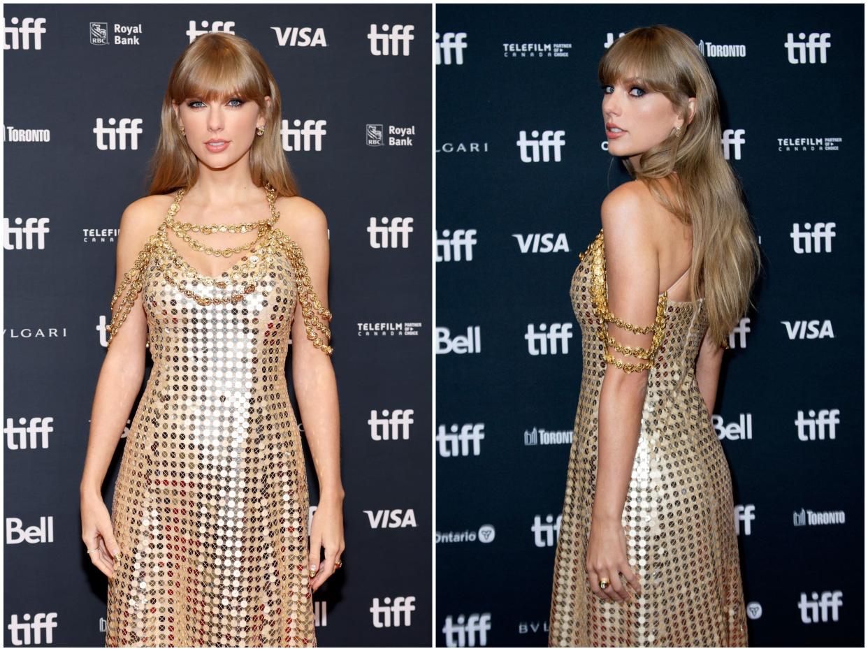 Taylor Swift in a gold gown
