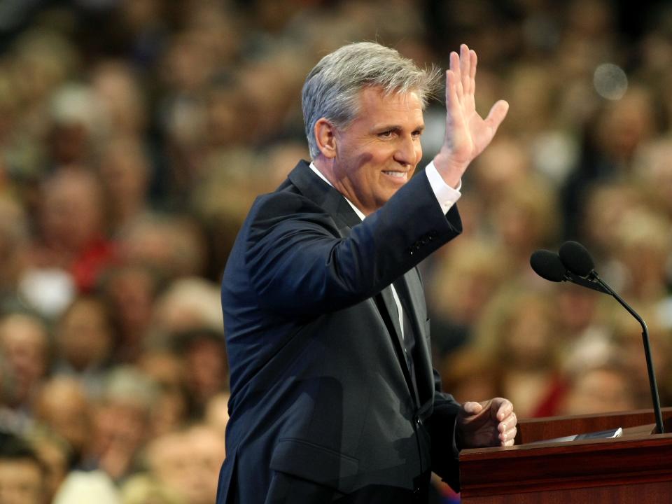 ST. PAUL, MN - SEPTEMBER 01: U.S. Rep. Kevin McCarthy (R-CA) speaks on day one of the Republican National Convention (RNC) at the Xcel Energy Center September 1, 2008 in St. Paul, Minnesota. The GOP will nominate U.S. Sen. John McCain (R-AZ) as the Republican choice for U.S. President on the last day of the convention. (Photo by Justin Sullivan/Getty Images)