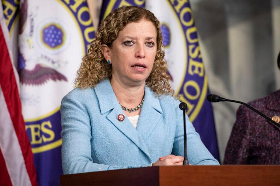 Representative Debbie Wasserman Schultz (D-FL) speaks about her experiences during a trip to Israel and Auschwitz-Birkenau as part of a bipartisan delegation from the House of Representatives on January 28, 2020 in Washington, DC. (Photo by Samuel Corum/Getty Images)