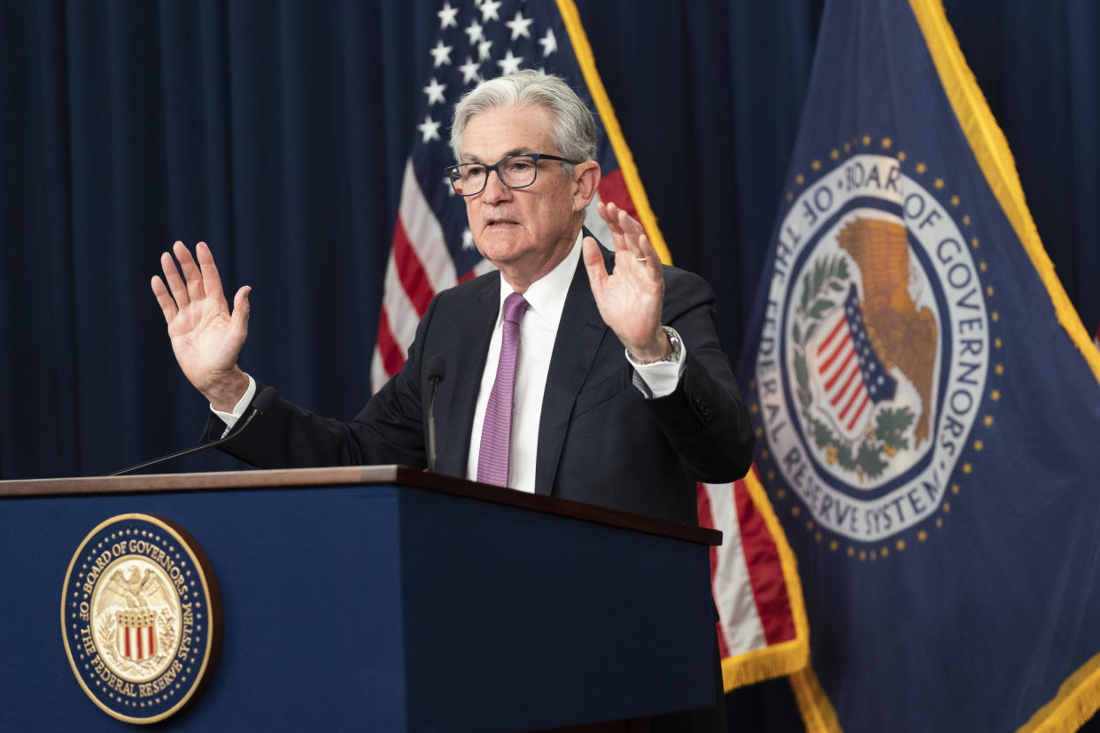 Federal Reserve Chairman Jerome Powell speaks during a news conference at the Federal Reserve Board building in Washington, Wednesday, July 27, 2022. (AP Photo/Manuel Balce Ceneta)