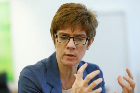 Annegret Kramp-Karrenbauer, State Prime Minister of Saarland and top candidate of the Christian Democratic Union Party (CDU) for the upcoming state elections in the Saarland attends a Reuters interview in Saarbruecken, Germany March 13, 2017. REUTERS/Ralph Orlowski