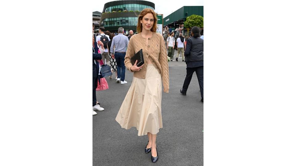 Alexa Chung, wearing Ralph Lauren, attends Wimbledon