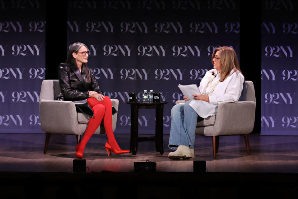 NEW YORK, NEW YORK - APRIL 17: Jenna Lyons and Fern Mallis speak on stage during 'XYZ Presents: Fashion Icons with Fern Mallis: Jenna Lyons' at 92NY on April 17, 2024 in New York City. (Photo by Cindy Ord/Getty Images)