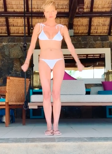 Sophie Monk in a white bikini in a villa in Mauritius 
