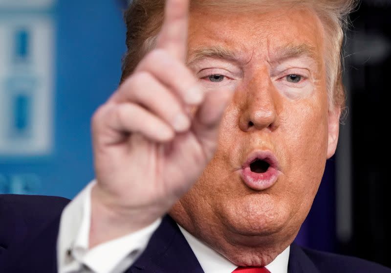 FILE PHOTO: U.S. President Trump speaks during a news conference on the coronavirus outbreak in Washington