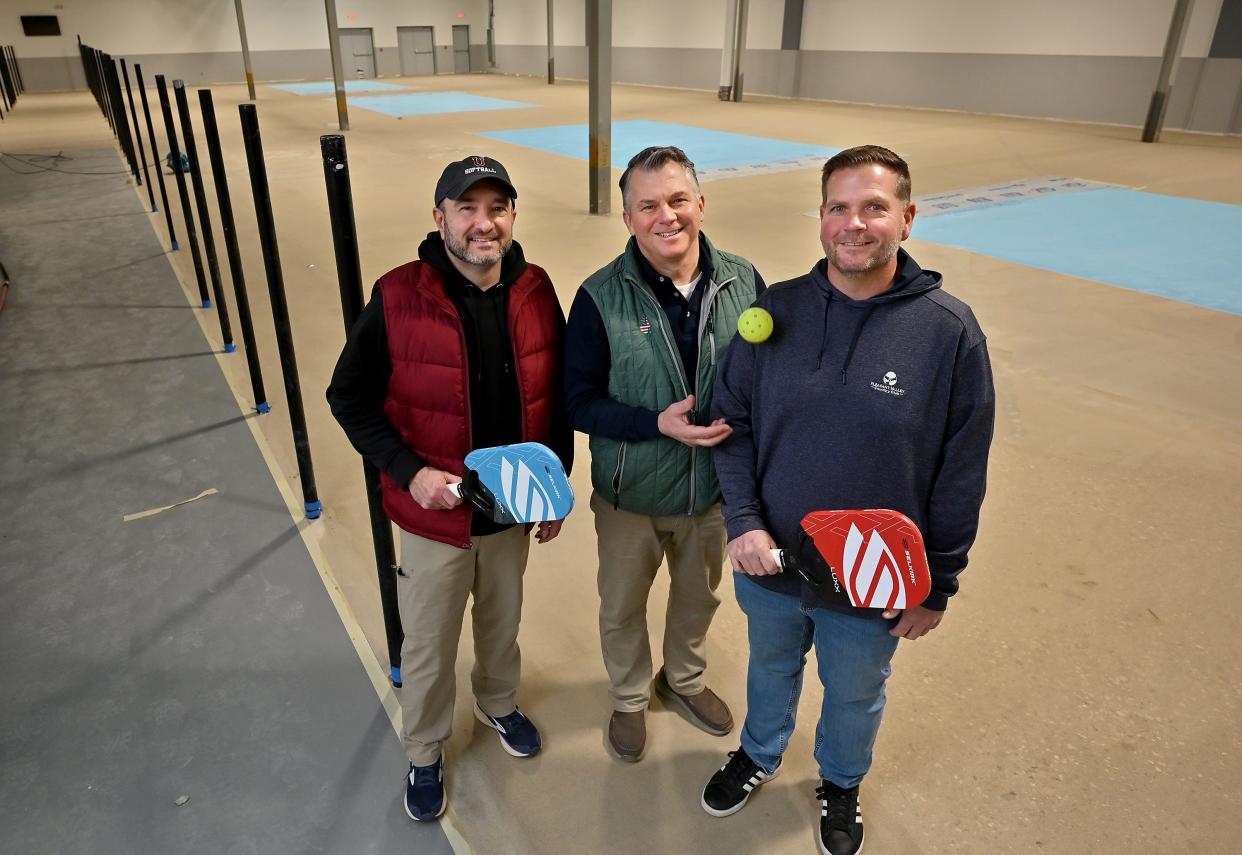 Pickleball U owners., from left, Manny Gomes, Gary Galonek and Scott Sargent. Missing is Christa Gillen.