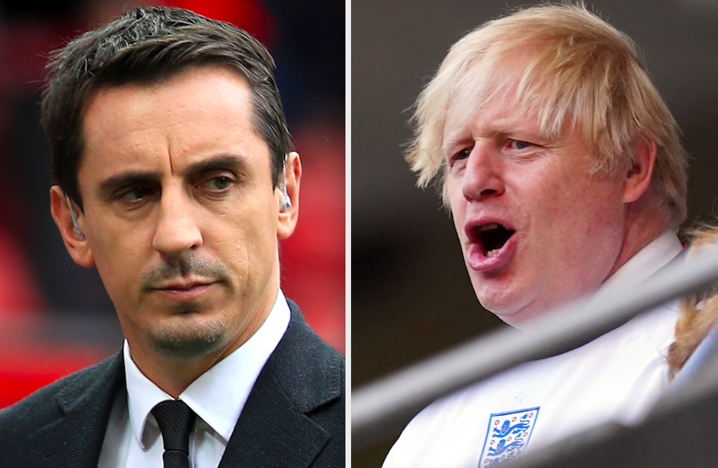 Gary Neville took aim at Boris Johnson in a veiled swipe following England's win against Denmark on Wednesday. (PA)