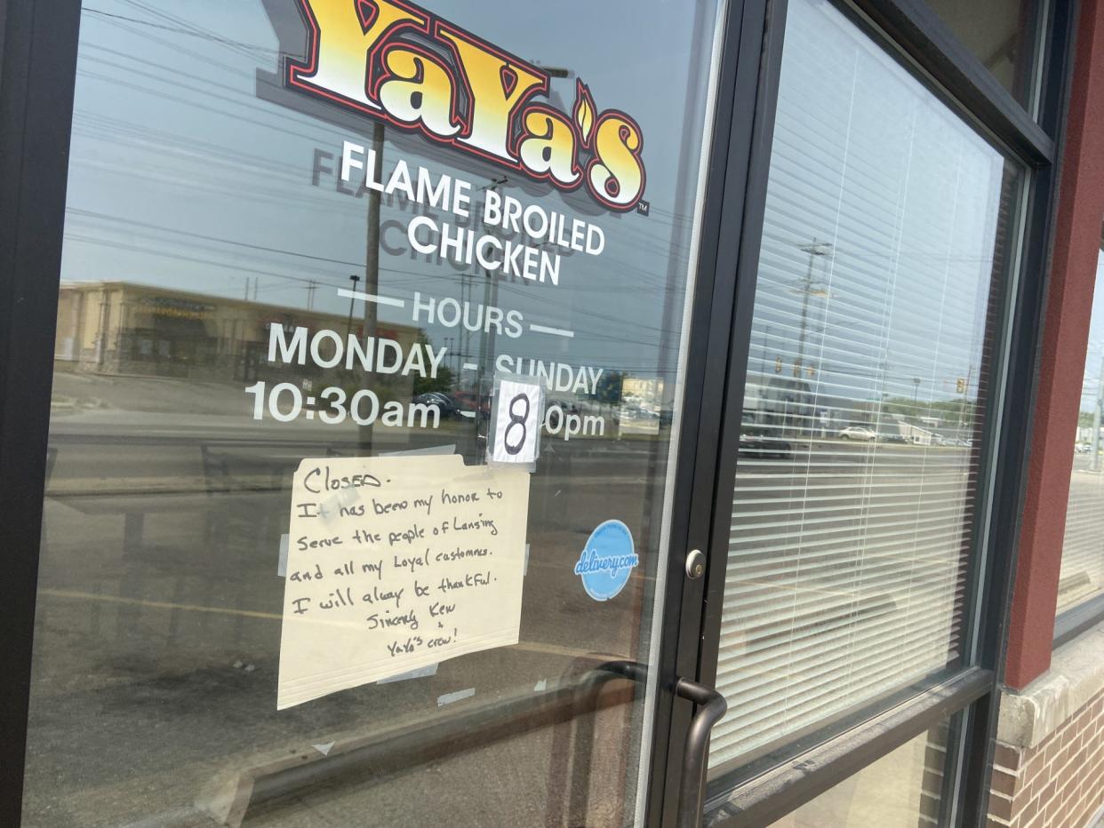 YaYa's Flame Broiled Chicken location in Lansing is closed, seen on June 10, 2023.