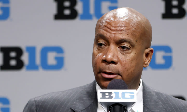 Big Ten commissioner Kevin Warren speaks at a press conference. He had a standoff with Nebraska football in 2020.