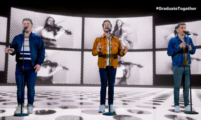 <p>Getty</p> Henry Platt, Ben Platt and Jonah Platt perform during Graduate Together: America Honors the High School Class of 2020 on May 16, 2020.