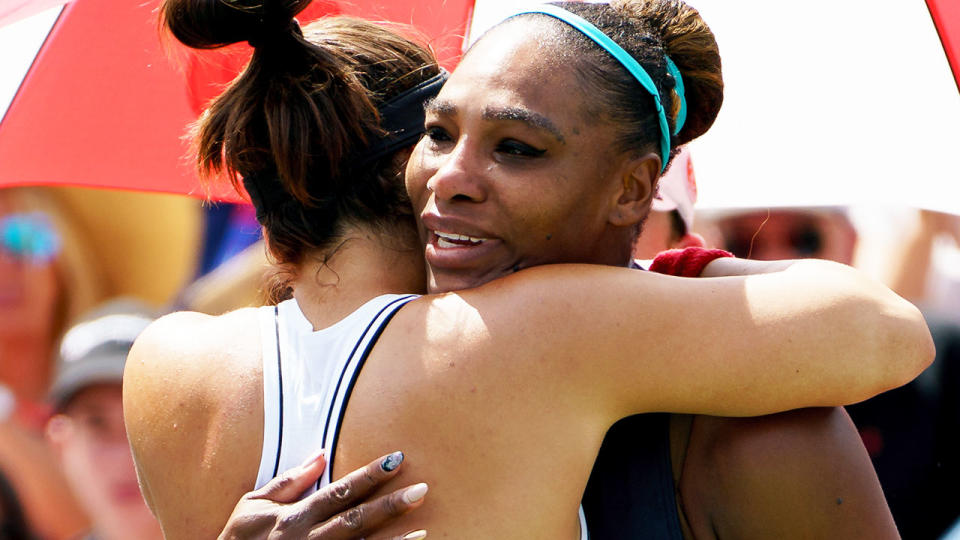 Bianca Andreescu consoled Serena Williams after she broke down in tears. (Photo by Julian Avram/Icon Sportswire via Getty Images)