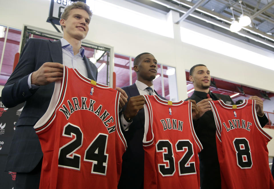 The Bulls appear to have stumbled on an excellent core with Lauri Markkanen, Kris Dunn and Zach LaVine. (AP)