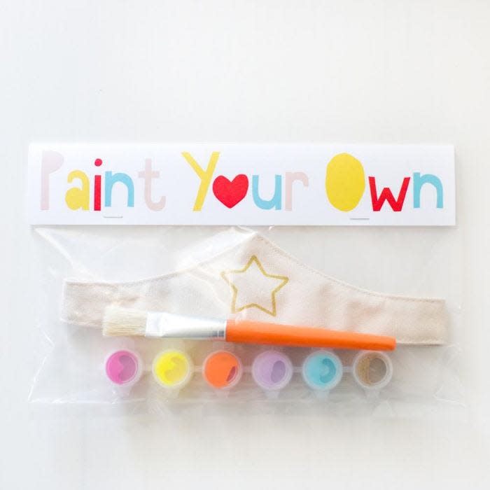 Lovelane paint your own DIY kit, super tiara ($26): Paint your own super tiara. Kit includes one of our heavy-duty canvas cuffs, fabric paint and paint brush. Both the tiara and cuffs are reversible for two different looks.