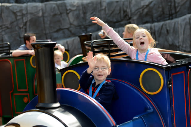 Opening of the Thomas Land Expansion at Drayton Manor Theme Park. From left is Maxwell Booker, 4, and Maisie Booker, 8, from Long Eaton.