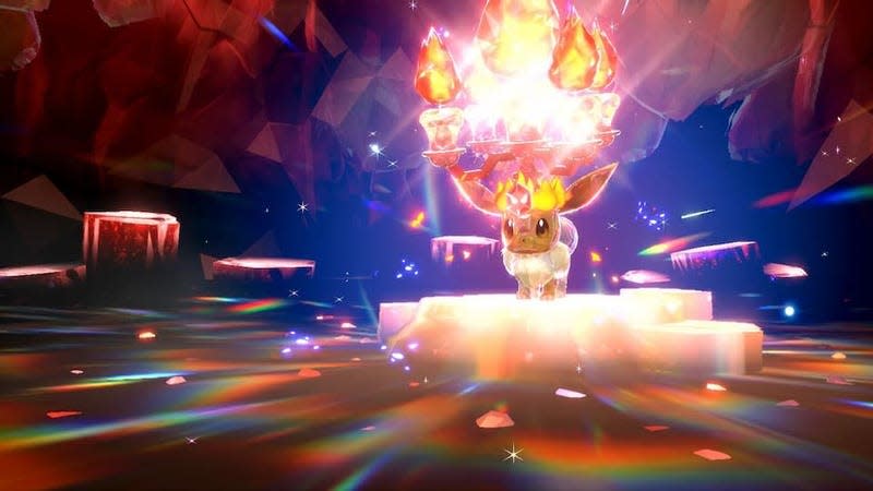 A fire-type Eevee in a Tera Raid battle.