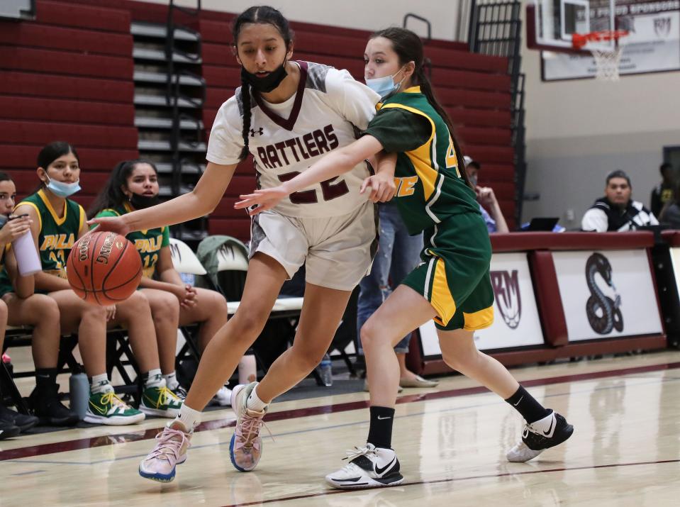 Rancho Mirage's Ariany Munoz dribbles against Palo Verde, November 23, 2021.