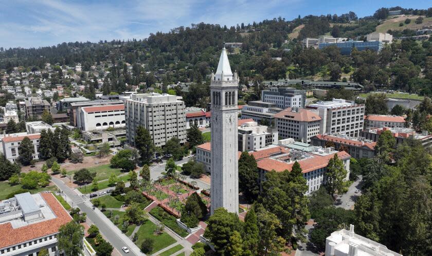 BERKELEY, CA - MAY 21, 2023 - A general aerial view of UC Berkeley and Sather Tower on Sunday, May 21, 2023. (Josh Edelson/for the Times)