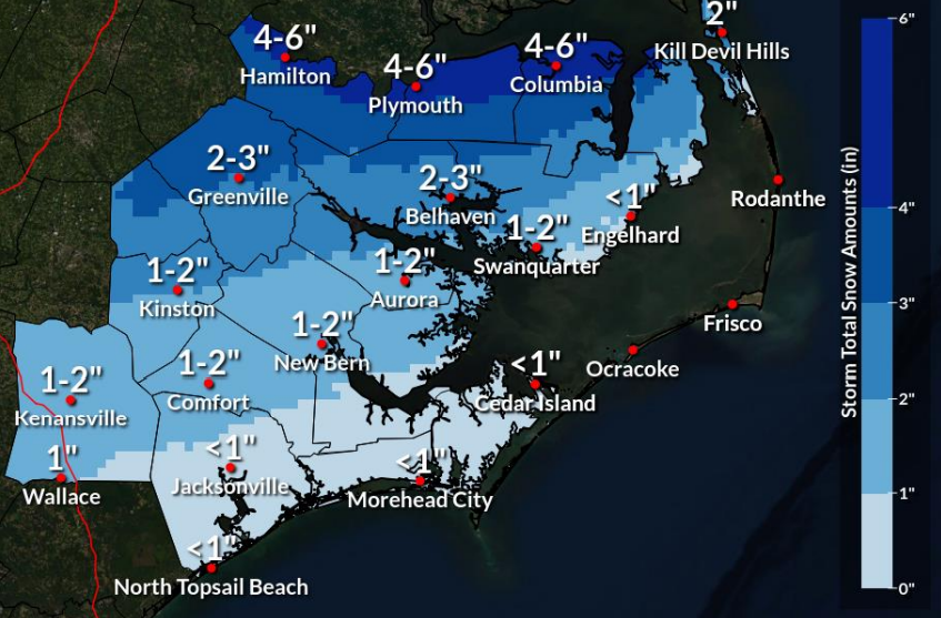 The Onslow area is expected to see around half an inch of ice.