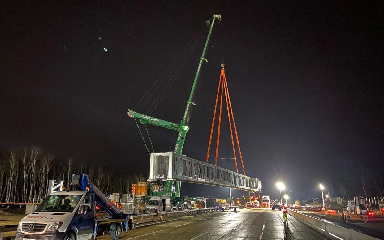 A new gantry has been installed overnight and works "remain on schedule", according to National Highways South East.