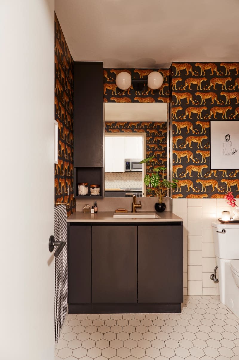 Vanity in newly remodeled bathroom.