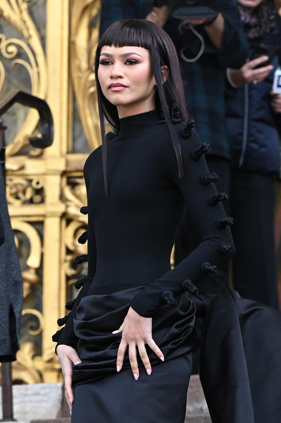 PARIS, FRANCE - JANUARY 22: Zendaya attends the Schiaparelli Haute Couture Spring/Summer 2024 show as part of Paris Fashion Week on January 22, 2024 in Paris, France. (Photo by Stephane Cardinale - Corbis/Corbis via Getty Images)