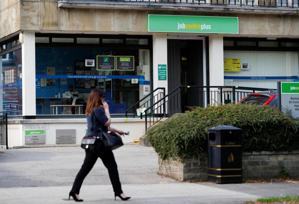 A Jobcentre Plus office is pictured, following the outbreak of the coronavirus disease (COVID-19) in Harrogate, Britain August 11, 2020. REUTERS/Lee Smith