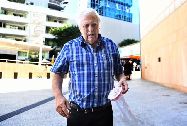 Clive Palmer and his sick bag. Source: AAP