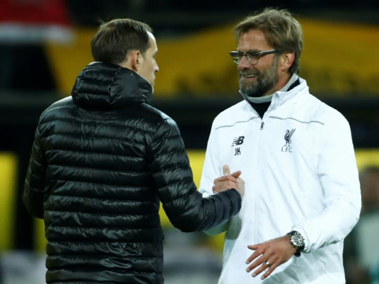 Thomas Tuchel (L) and Jurgen Klopp will come up against each other when PSG face Liverpool