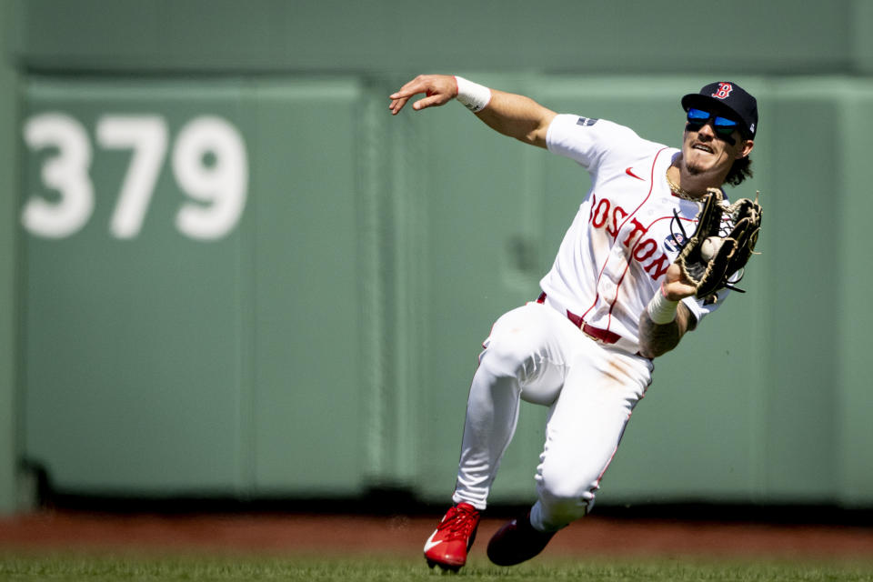 Jarren Duran también ha mejorado su desempeño con el guante en el jardín central del Fenway Park. (Foto: Maddie Malhotra/Boston Red Sox/Getty Images)