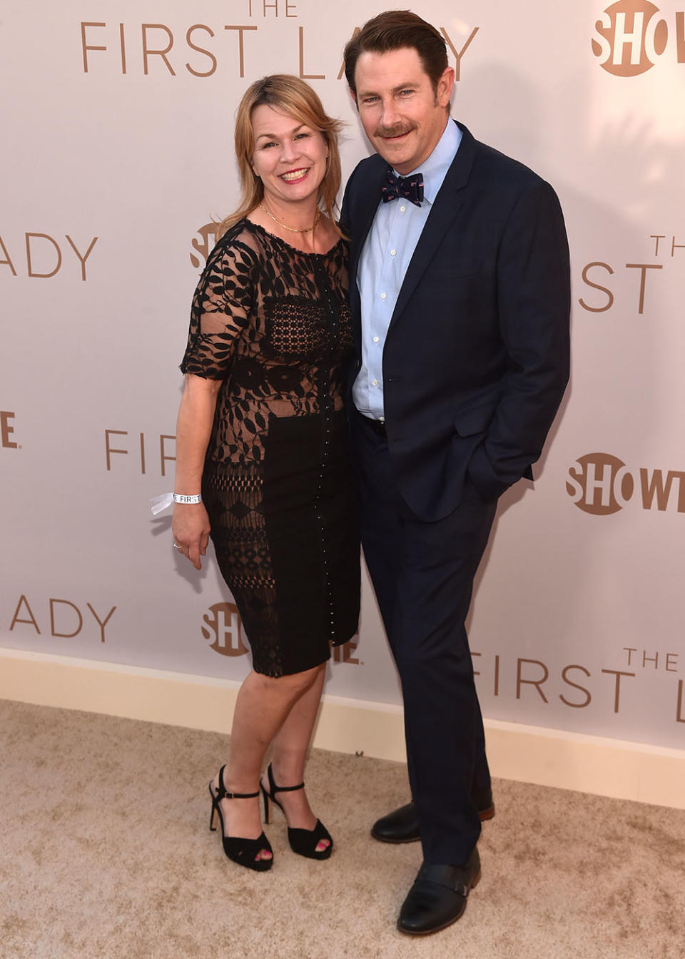 Melissa Bruning and Derek Cecil pose on the carpet ahead of the screening. Cecil, a veteran actor who has starred on everything from House of Cards to Jack Ryan, appears as Donald Rumsfeld. - Credit: Alberto E. Rodriguez/Getty Images)