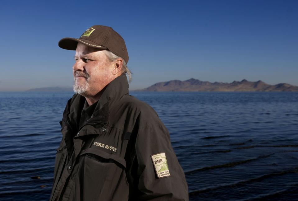 Great Salt Lake State Park Manager Dave Shearer stands on the shore of the lake on Friday, Oct. 13, 2023. | Laura Seitz, Deseret News