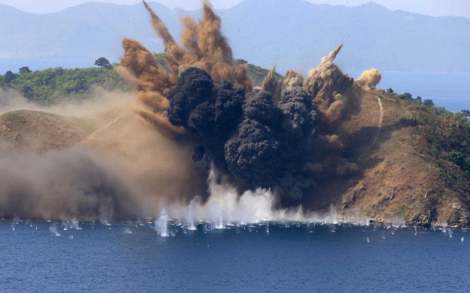 A military drill marking the 85th anniversary of the establishment of the Korean People's Army (KPA) is seen in this handout photo by North Korea's Korean Central News Agency - Credit: KCNA