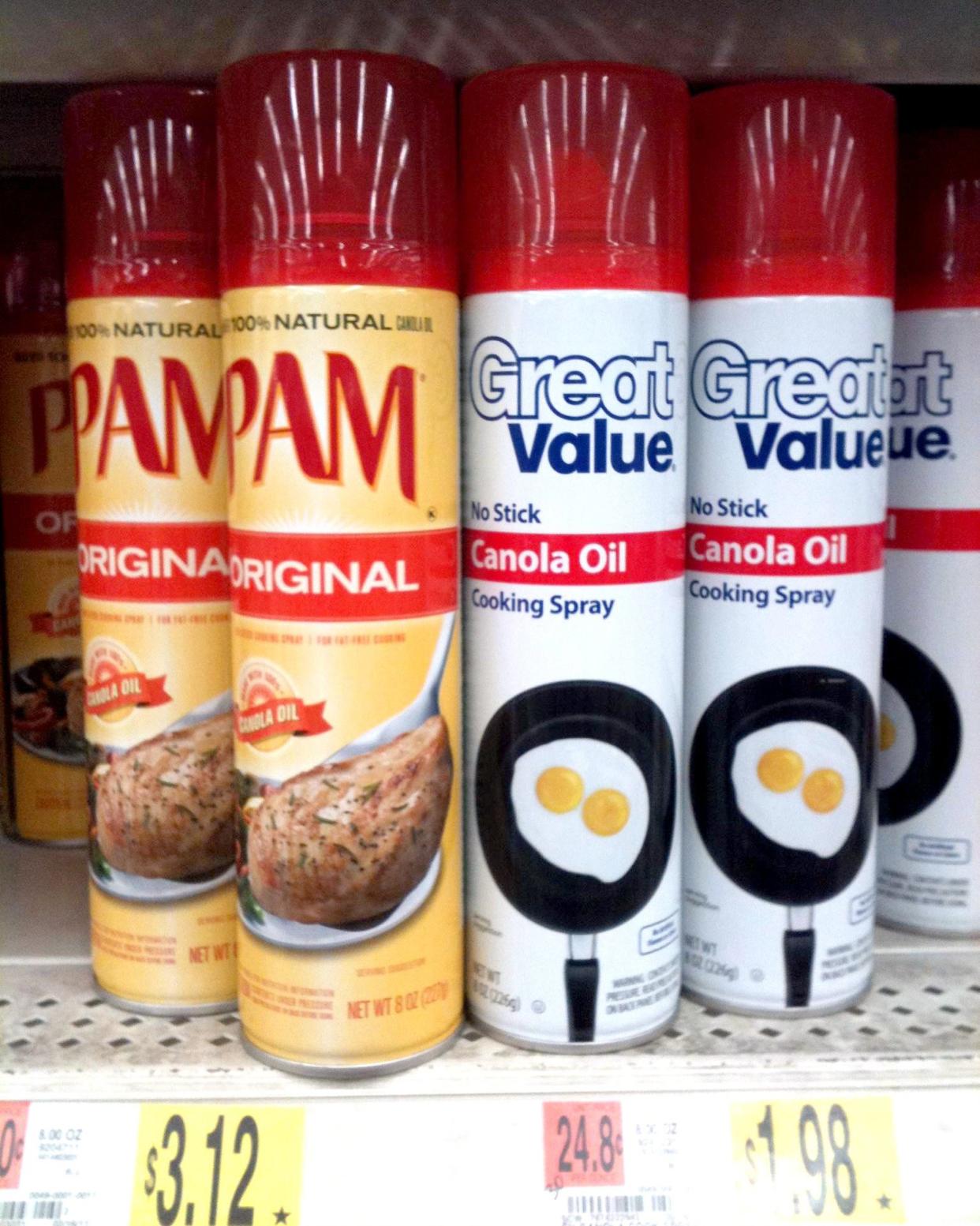 Comparison of Pam spray and Great Value cooking spray