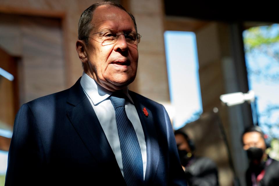 Russian's Foreign Minister Sergei Lavrov arrives at the G20 Foreign Ministers' Meeting in Nusa Dua on the Indonesian resort island of Bali on July 8, 2022. (Photo by Stefani Reynolds / POOL / AFP) (Photo by STEFANI REYNOLDS/POOL/AFP via Getty Images)