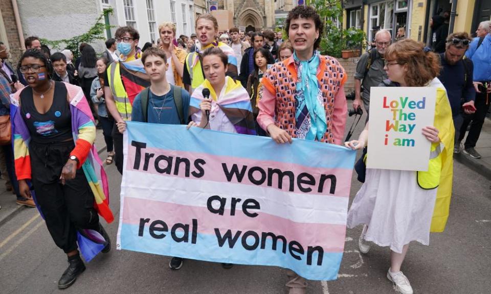 People protest over Kathleen Stock’s appearance at the Oxford Union.