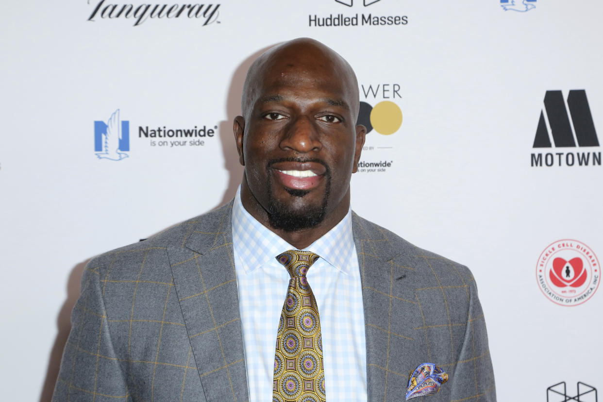 Titus O'Neil arrives at the 2018 EBONY Power 100 Gala at the Beverly Hilton on Friday, Nov. 30, 2018, in Beverly Hills, Calif. (Photo by Willy Sanjuan/Invision/AP)