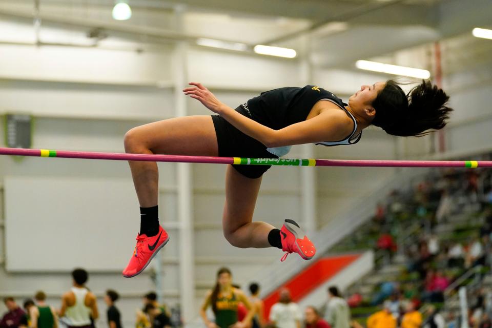 Nikki Ditta of Hanover Park competes in the high jump during the Morris County winter track championships at the Ocean Breeze Athletic Complex in Staten Island on Jan. 30, 2023.