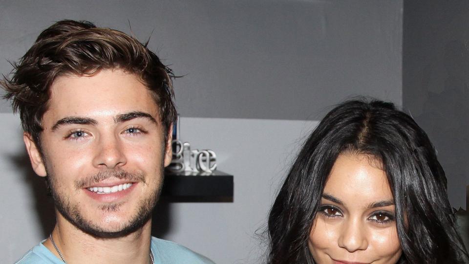 Zac Efron and Vanessa Hudgens pose backstage at the 2010 Tony Winning Best Musical "Memphis" on Broadway at the Shubert Theatre on August 17, 2010 in New York City