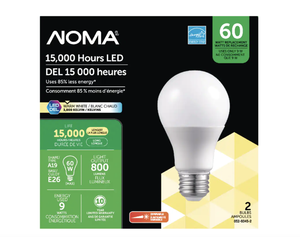 NOMA A19 E26 Base Dimmable LED Light Bulbs (photo via Canadian Tire)
