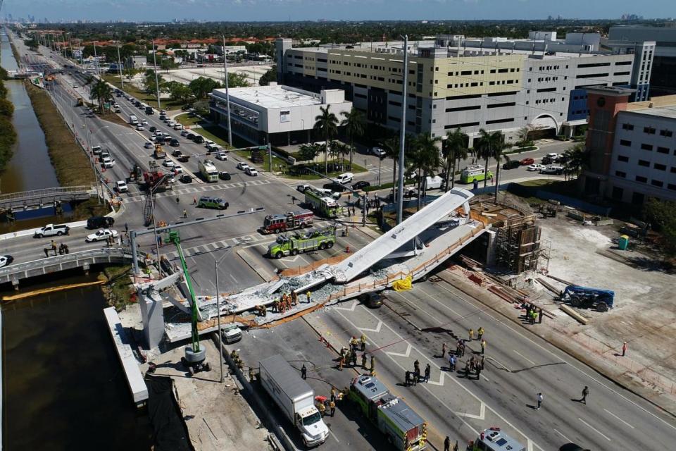 Devastation: The collapsed pedestrian bridge at Florida International University (AP)