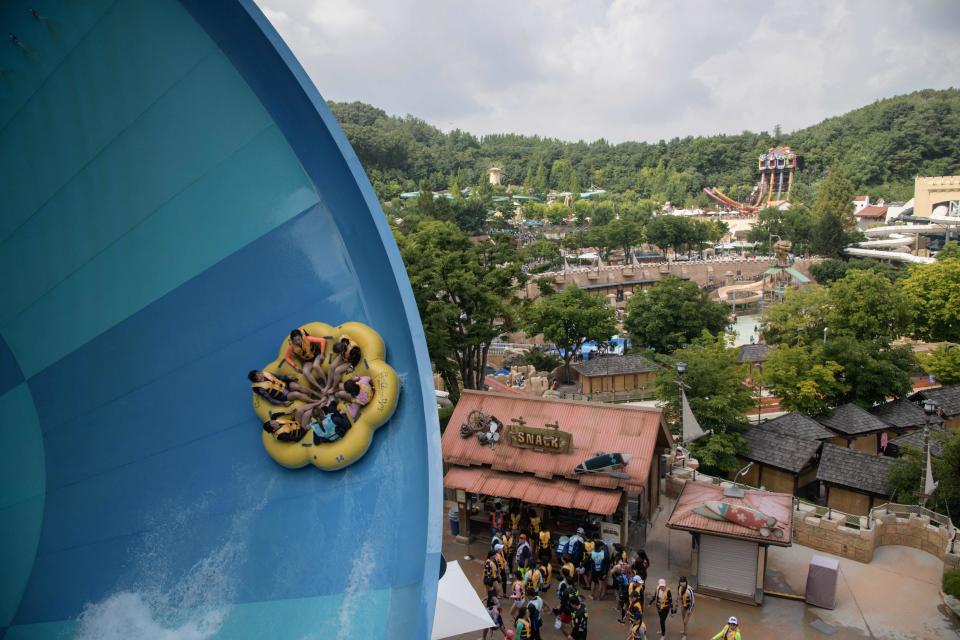 Young people on a raft ride at Caribbean Bay in South Korea