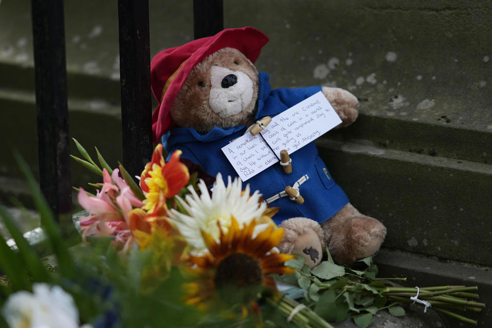 Stuffed Paddington bear left after the Queen's death