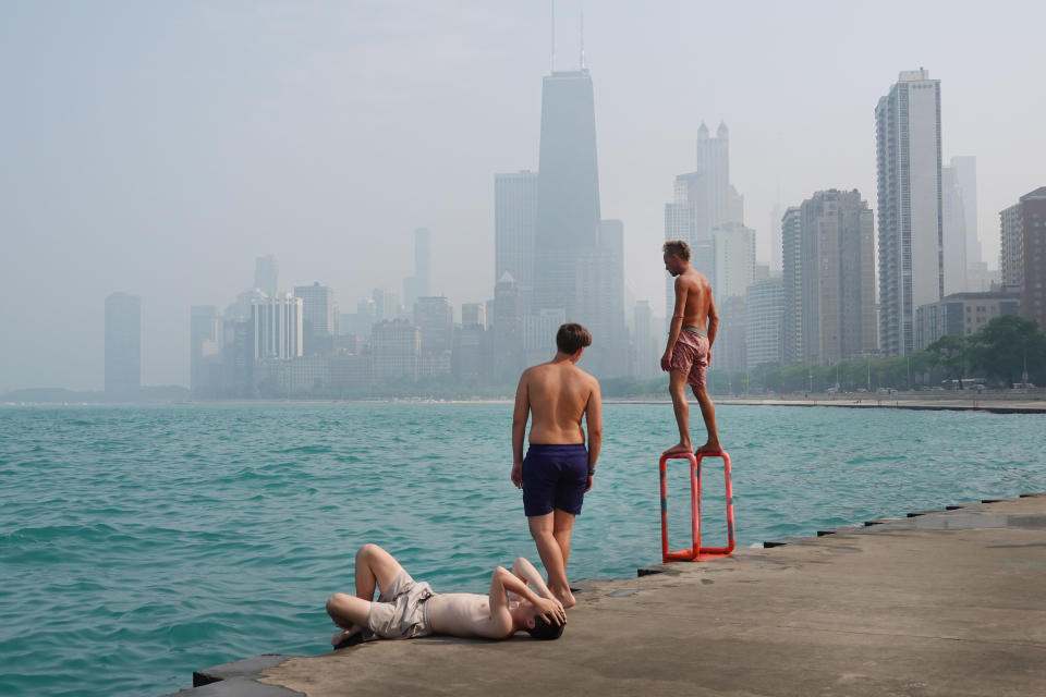 Wildfire smoke clouds the skyline on June 28, 2023 in Chicago, Illinois. The Chicago area is under an air quality alert as smoke from Canadian wildfires has covered the city for a second straight day. / Credit: / Getty Images