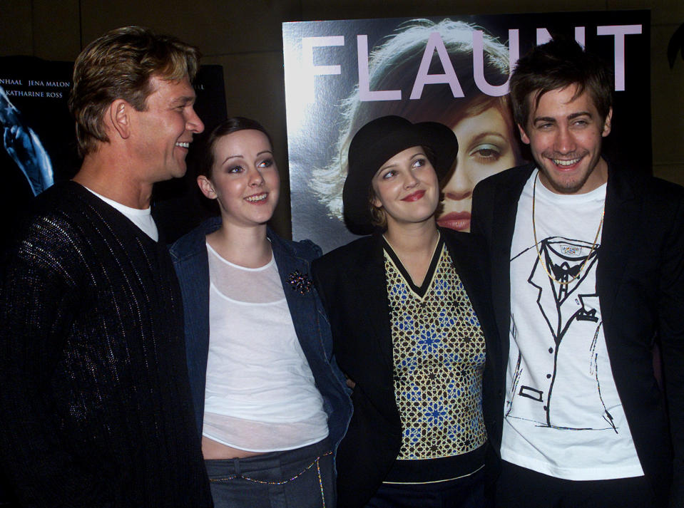 Co-stars (L-R) Patrick Swayze, Jena Malone, Drew Barrymore, and Jake
Gyllenhaal pose together as they arrive for the premiere of their new
film "Donnie Darko" October 22, 2001 in Hollywood. The film
incorporates elements of science fiction, romance and comedy while
asking some of life's questions. The film opens in the United States
October 26. REUTERS/Rose Prouser

RMP/ME