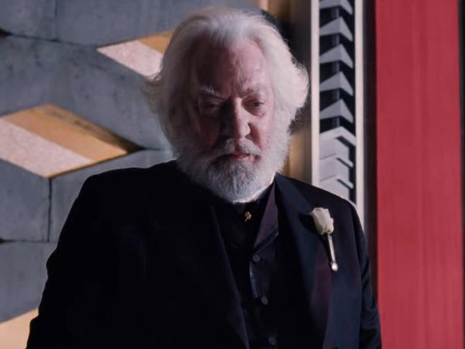 Donald Sutherland as Coriolanus Snow in "The Hunger Games."