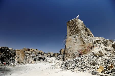 FILE PHOTO: The destroyed al-Hadba minaret at the Grand al-Nuri Mosque is seen in the Old City of Mosul, Iraq July 20, 2017. Picture taken July 20, 2017. REUTERS/Thaier Al-Sudani/File Photo