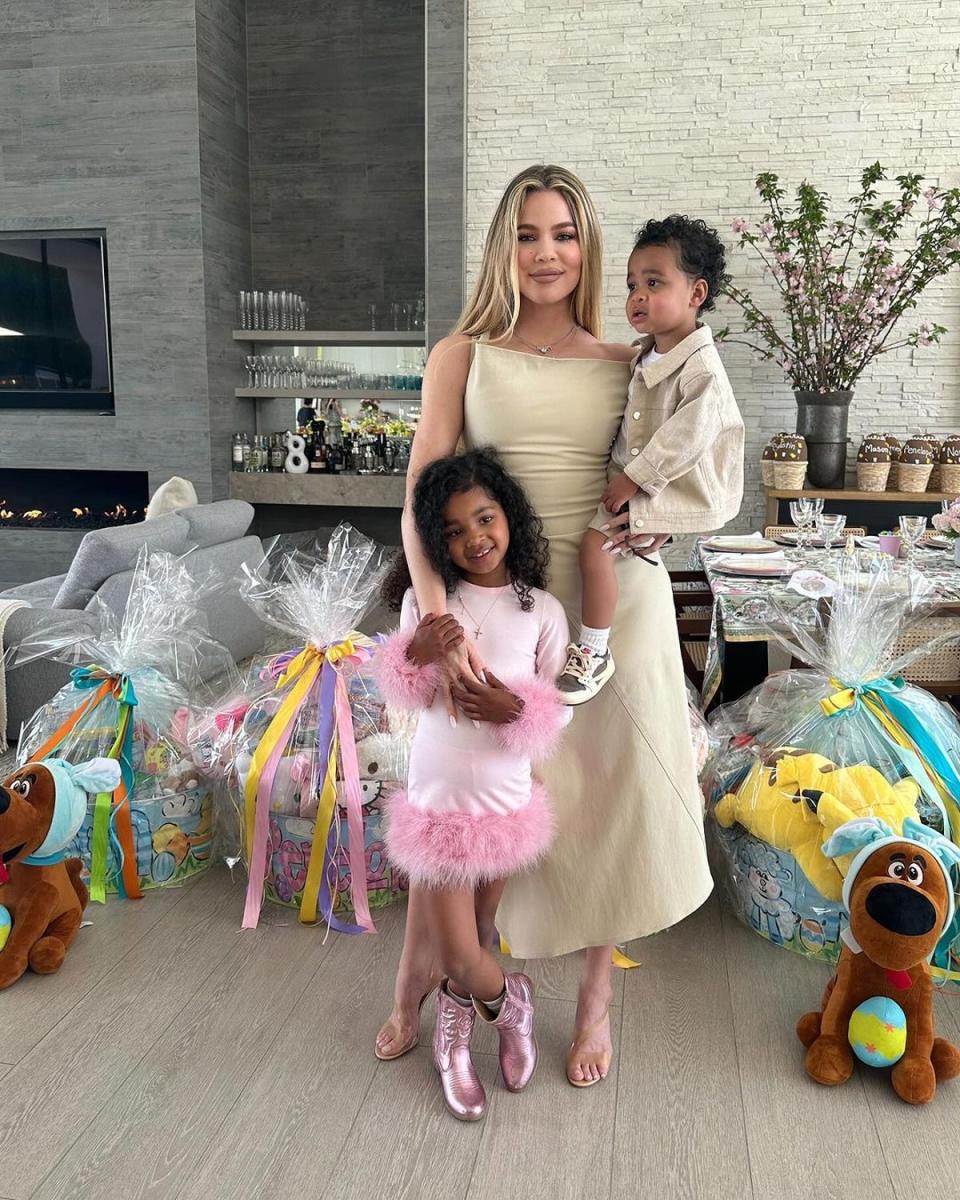 Khloe Kardashian with her children True and Tatum Thompson (Instagram @khloekardashian)