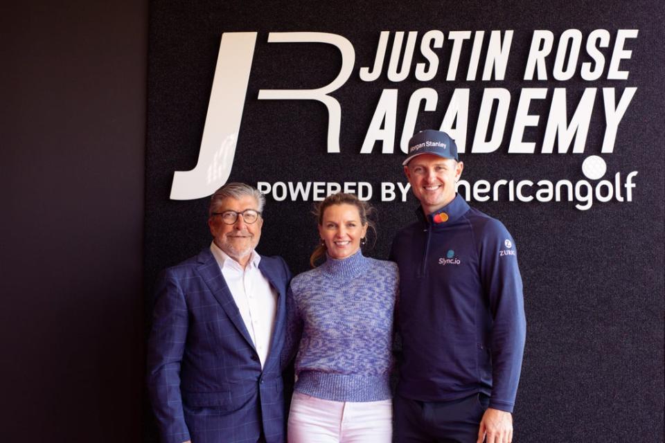 American Golf CEO Gary Favell with Kate and Justin Rose at the launch of the Justin Rose Academy (Handout image)