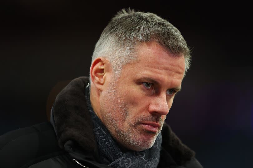 Former Liverpool defender Jamie Carragher looks on